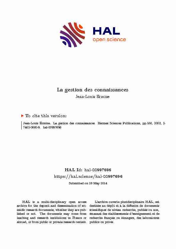 LA GESTION DES CONNAISSANCES - Archive ouverte HAL