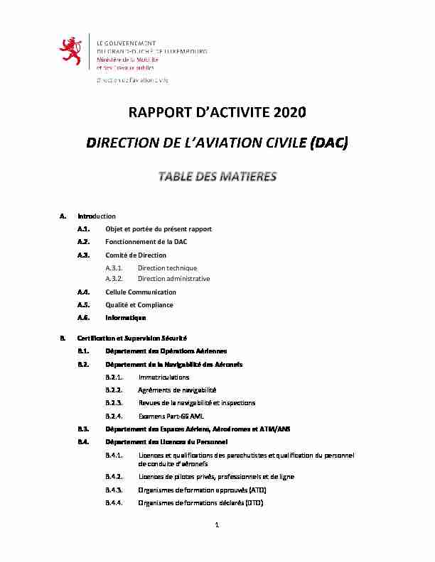 RAPPORT DACTIVITE 2020 DIRECTION DE LAVIATION CIVILE