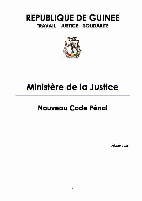 NOUVEAU CODE PENAL DE LA REPUBLIQUE DE GUINEE Fevrier