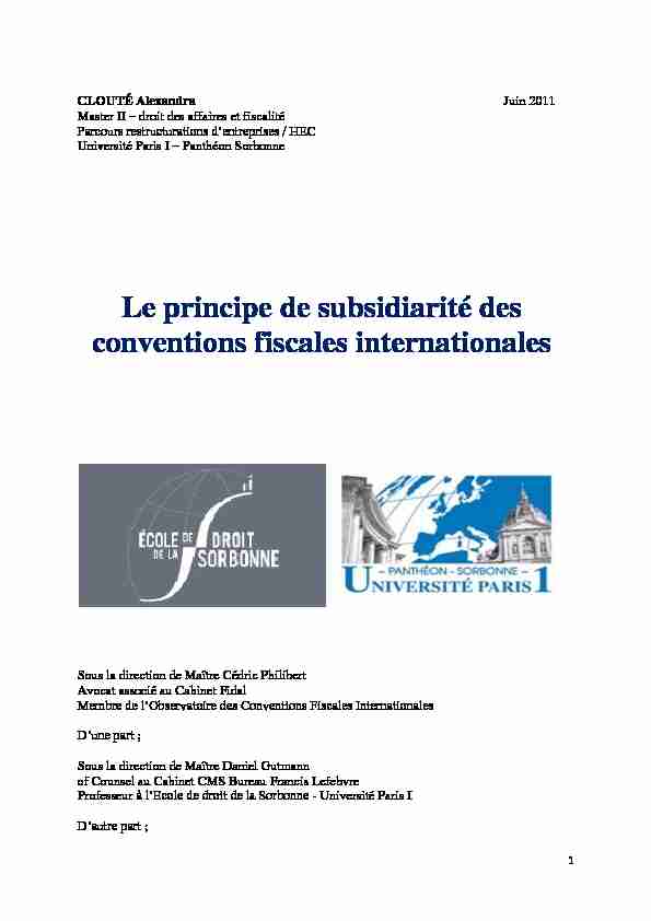 Le principe de subsidiarité des conventions fiscales internationales