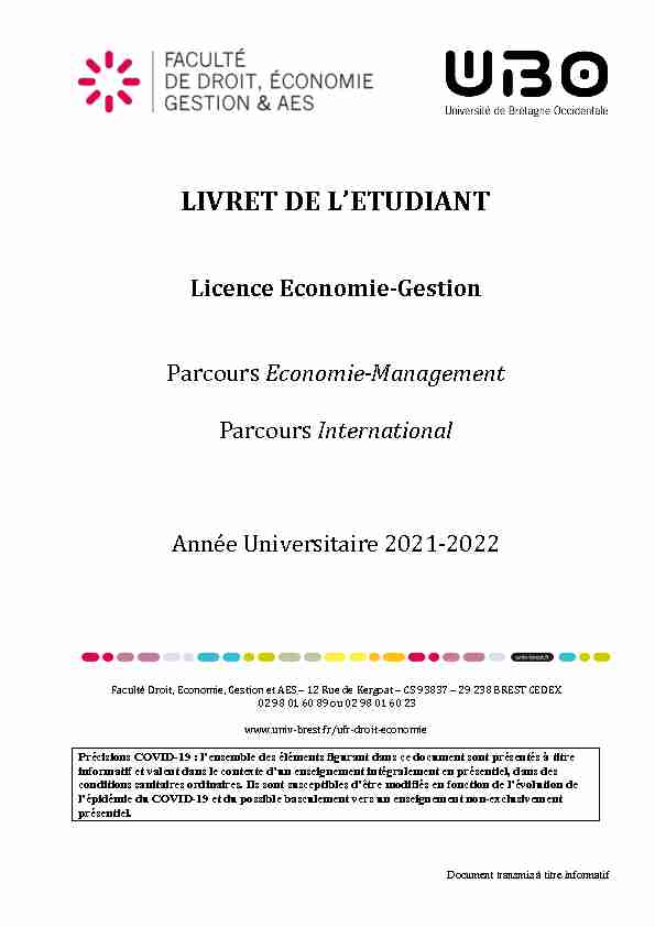 Licence Economie-Gestion Parcours Economie-Management