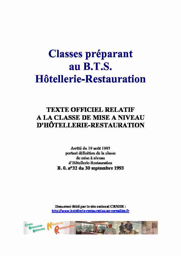 Classes préparant au B.T.S. Hôtellerie-Restauration