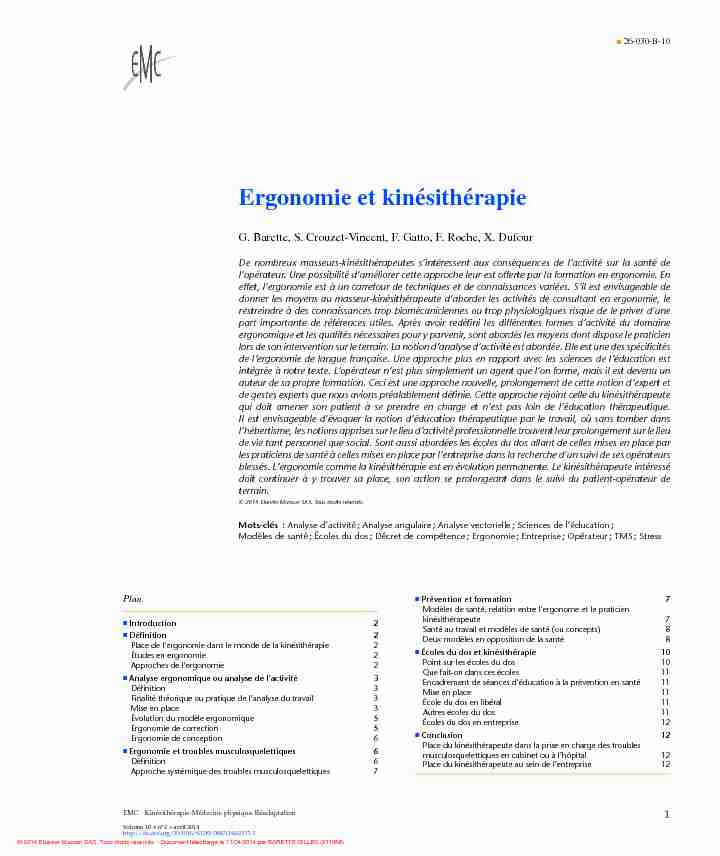 [PDF] Ergonomie et kinésithérapie - ITMP
