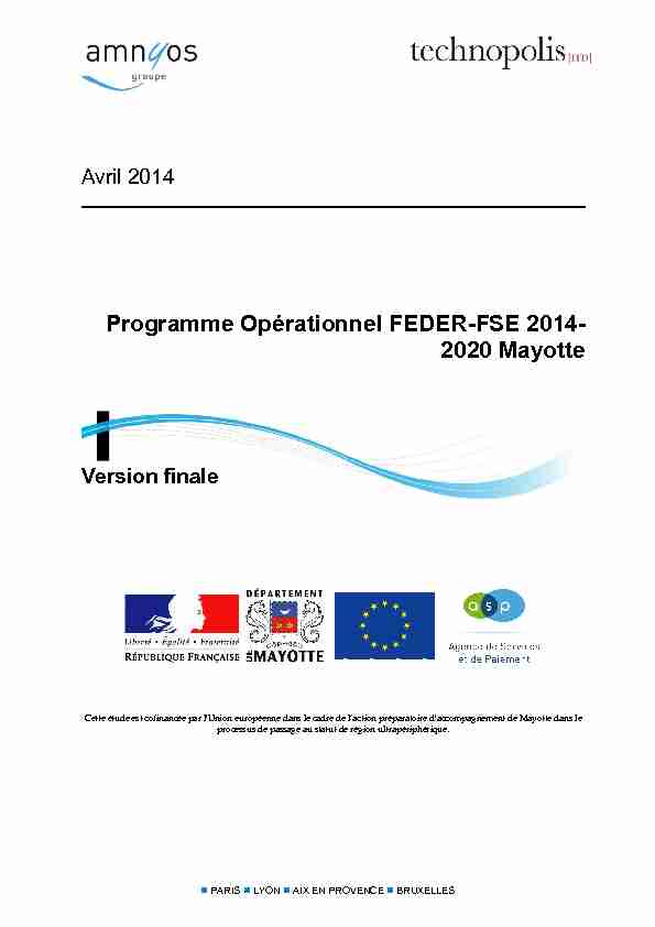 Programme Opérationnel FEDER-FSE 2014- 2020 Mayotte