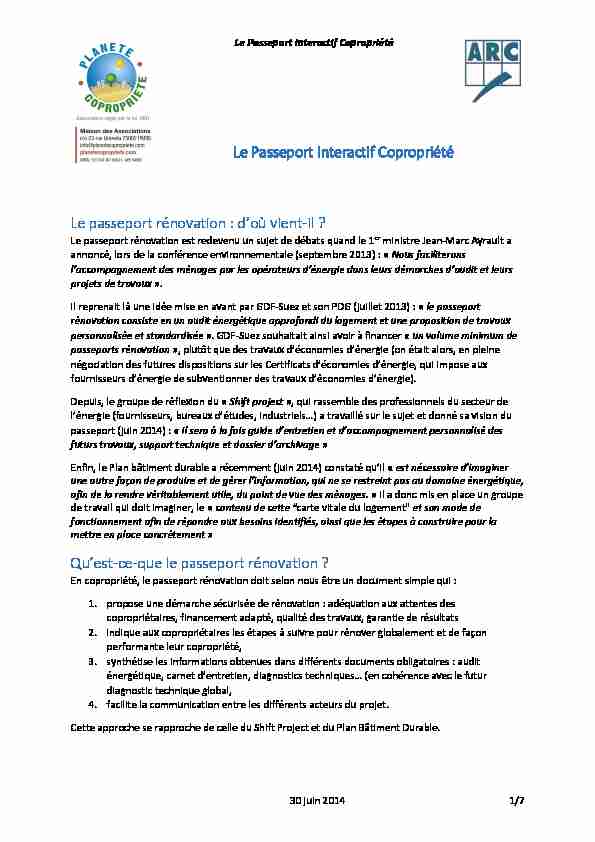 Le Passeport Interactif Copropriété Le passeport rénovation : doù