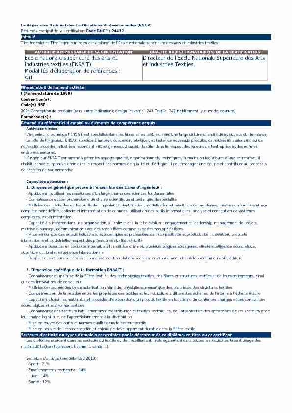 Le Répertoire National des Certifications Professionnelles (RNCP
