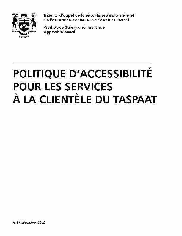 Politique daccessibilité pour les services à la clientèle du TASPAAT