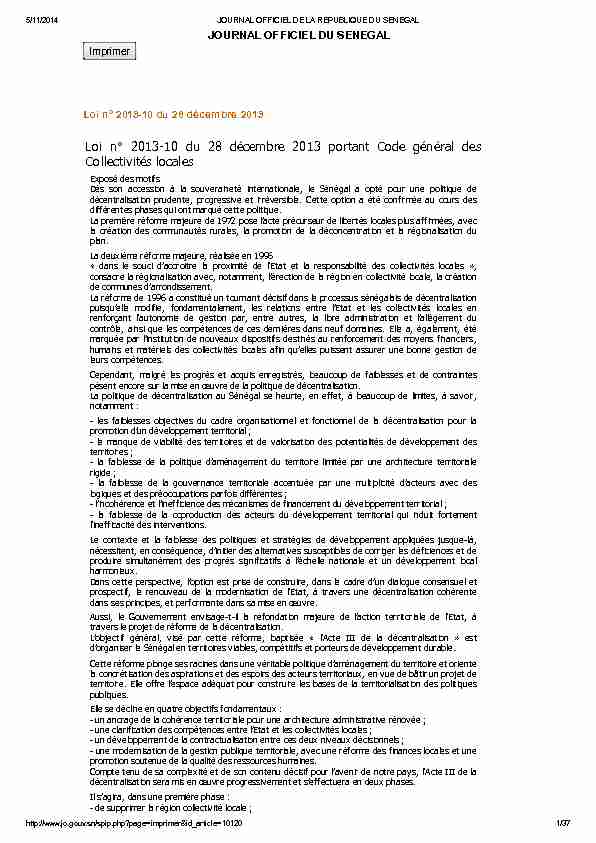 Loi n° 2013-10 du 28 décembre 2013 portant Code général des