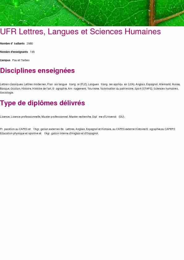 UFR Lettres Langues et Sciences Humaines - Pau