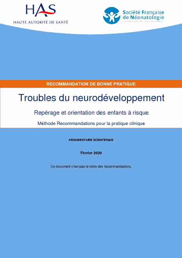 pdf RECOMMANDATION DE BONNE PRATIQUE Troubles du neurodéveloppement