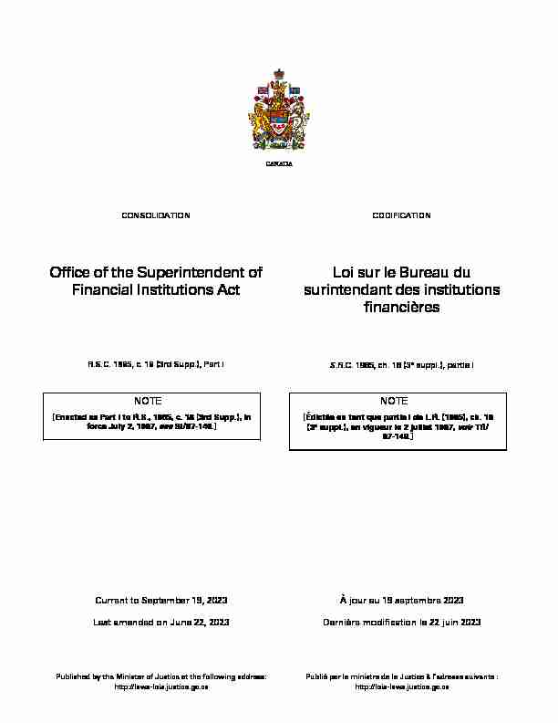 [PDF] Office of the Superintendent of Financial Institutions Act Loi sur le