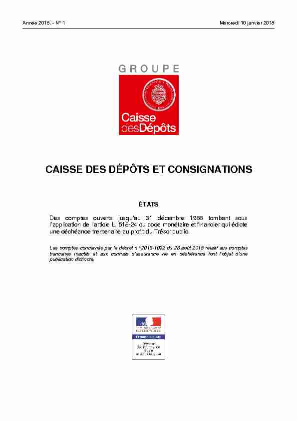 [PDF] CAISSE DES DÉPÔTS ET CONSIGNATIONS
