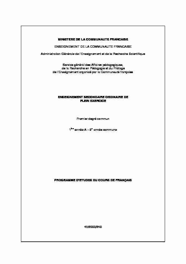 [PDF] MINISTERE DE LA COMMUNAUTE FRANCAISE ENSEIGNEMENT