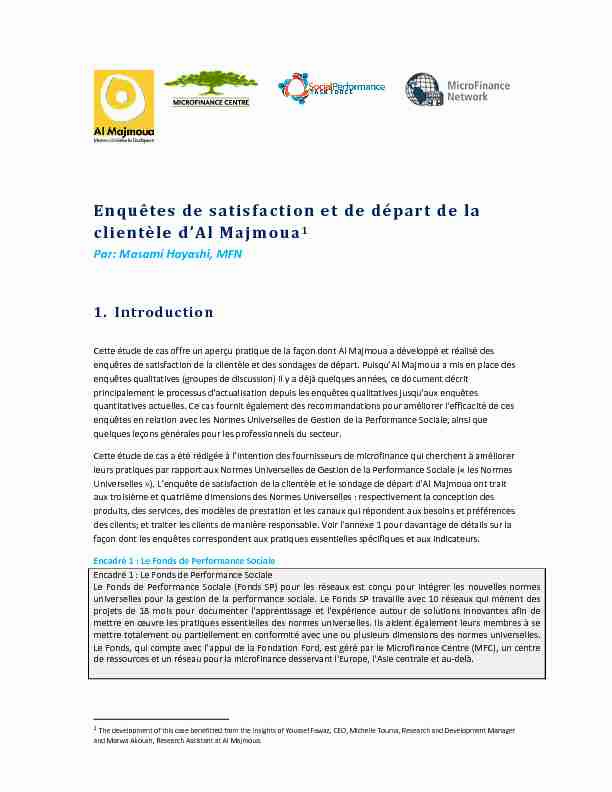 [PDF] Les enquêtes de satisfaction et de sortie de la clientèle dAl Majmoua