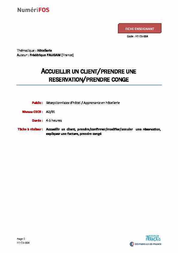 [PDF] Accueillir un client/preNDRE UNE - Le français des affaires