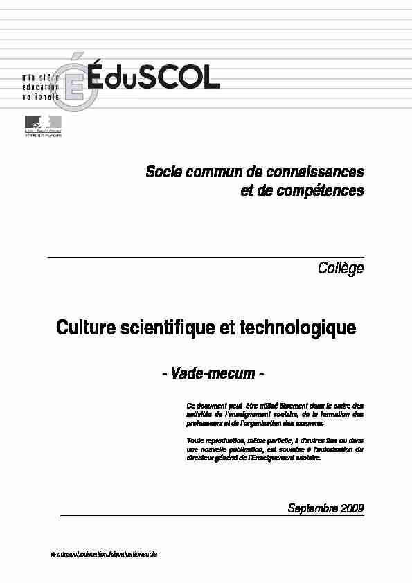 Culture scientifique et technologique - Vade-mecum