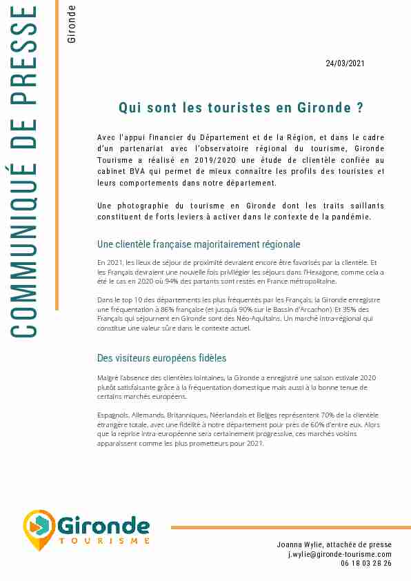CP Qui sont les touristes en Gironde ?