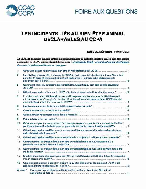 Foire aux questions du CCPA : les incidents liés au bien-être animal