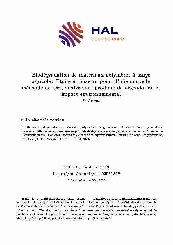 Biodégradation de matériaux polymères à usage agricole: Etude et