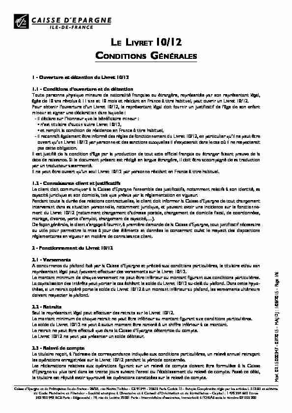 pdf LE LIVRET 10/12 CONDITIONS GÉNÉRALES - Caisse d'Epargne
