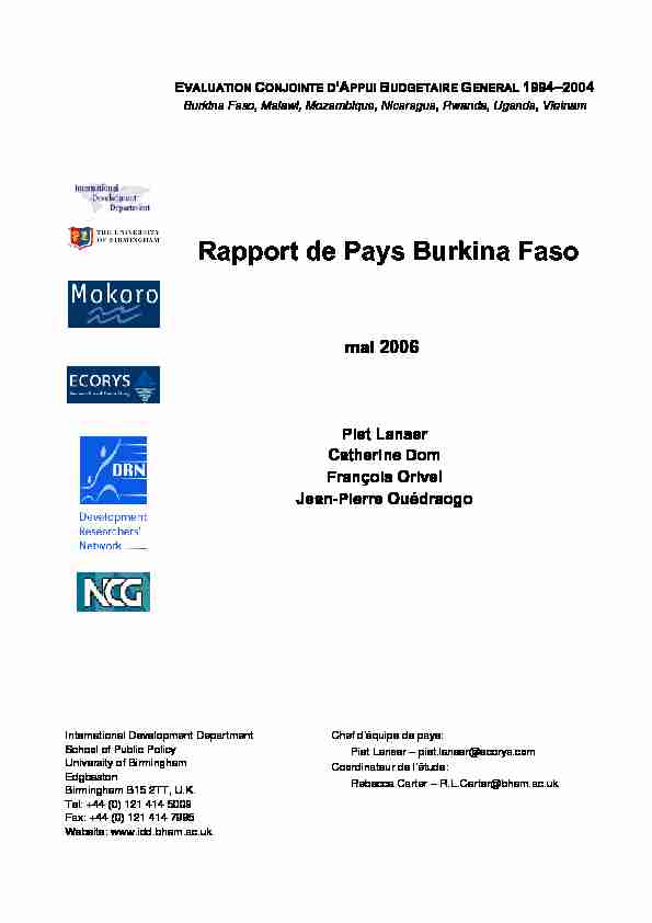 Rapport de Pays Burkina Faso