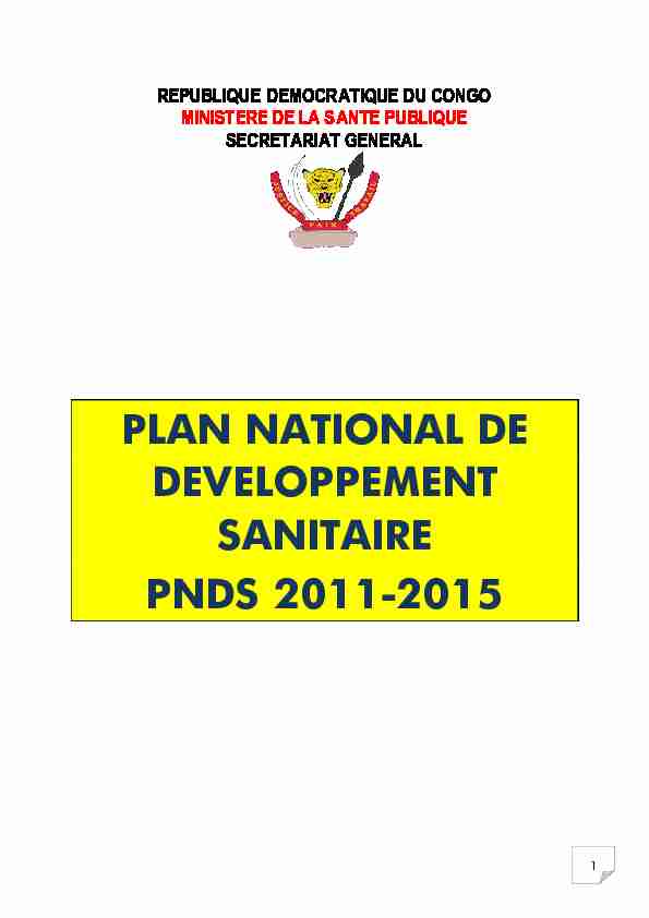 PLAN NATIONAL DE DEVELOPPEMENT SANITAIRE PNDS 2011