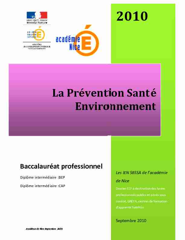 [PDF] La Prévention Santé Environnement