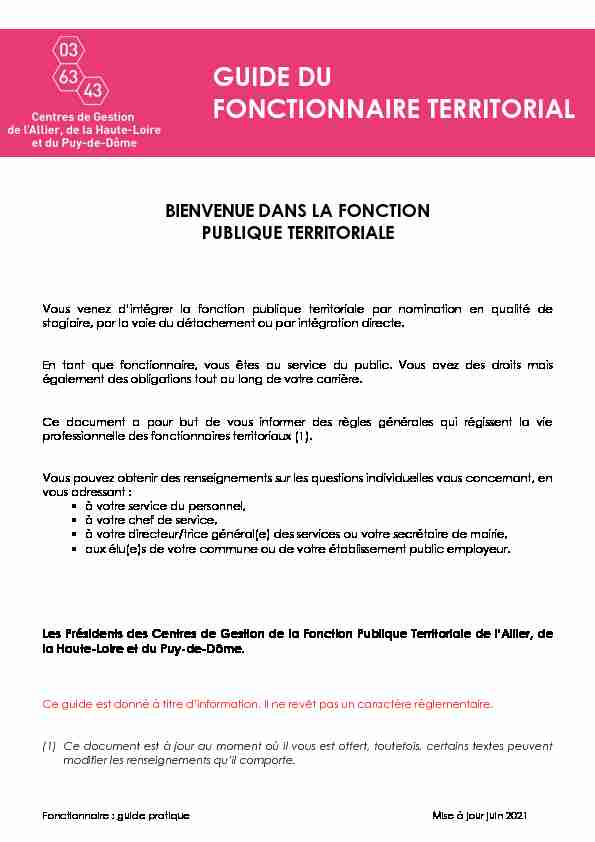 [PDF] GUIDE DU FONCTIONNAIRE TERRITORIAL - CDG63