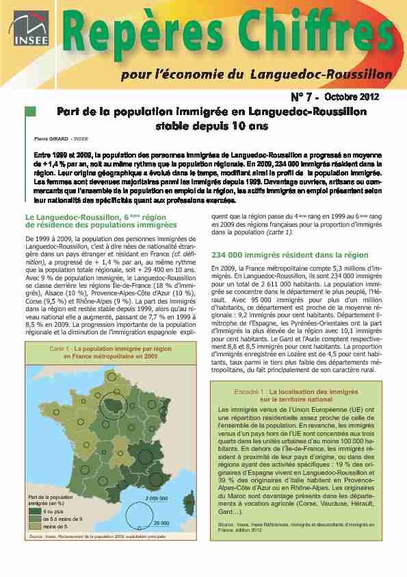 Part de la population immigrée en Languedoc-Roussillon stable