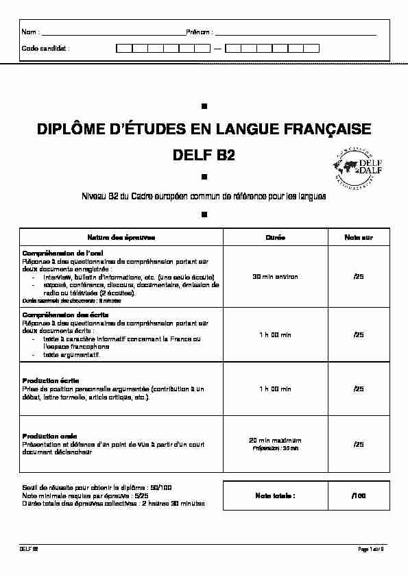 [PDF] DIPLÔME DÉTUDES EN LANGUE FRANÇAISE DELF  - DELF DALF