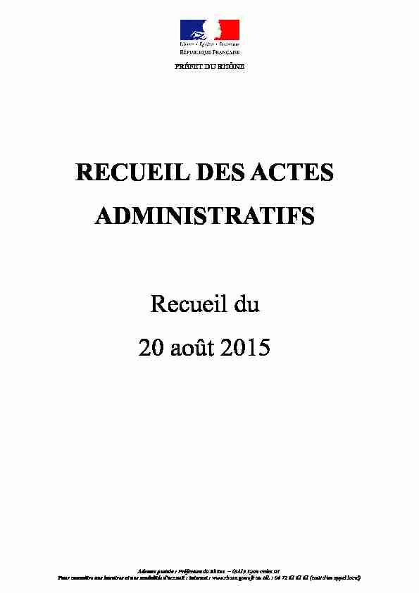 RECUEIL DES ACTES ADMINISTRATIFS Recueil du 20 août 2015