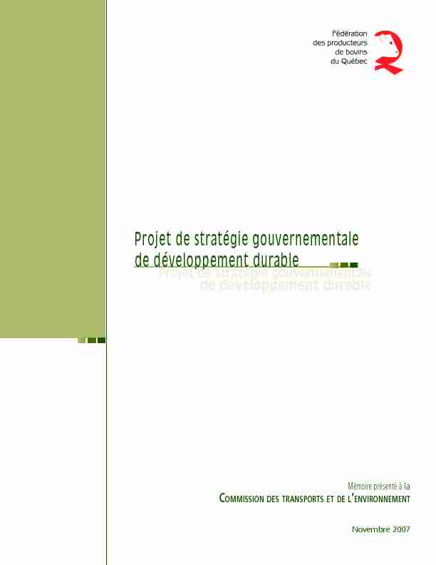 Projet de stratégie gouvernementale de développement durable