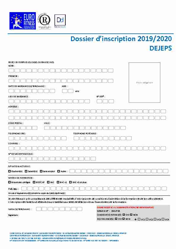 Dossier dinscription 2019/2020 DEJEPS