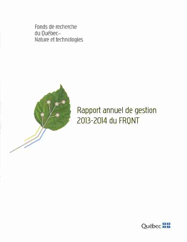 Rapport annuel de gestion 2013-2014 du FRQNT