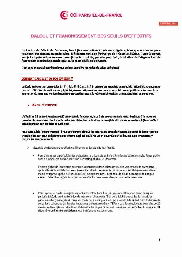 [PDF] CALCUL ET FRANCHISSEMENT DES SEUILS DEFFECTIFS
