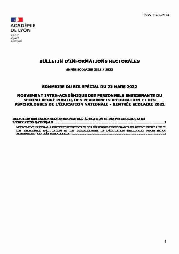 bulletin dinformations rectorales - sommaire du bir n°26 du 11 avril