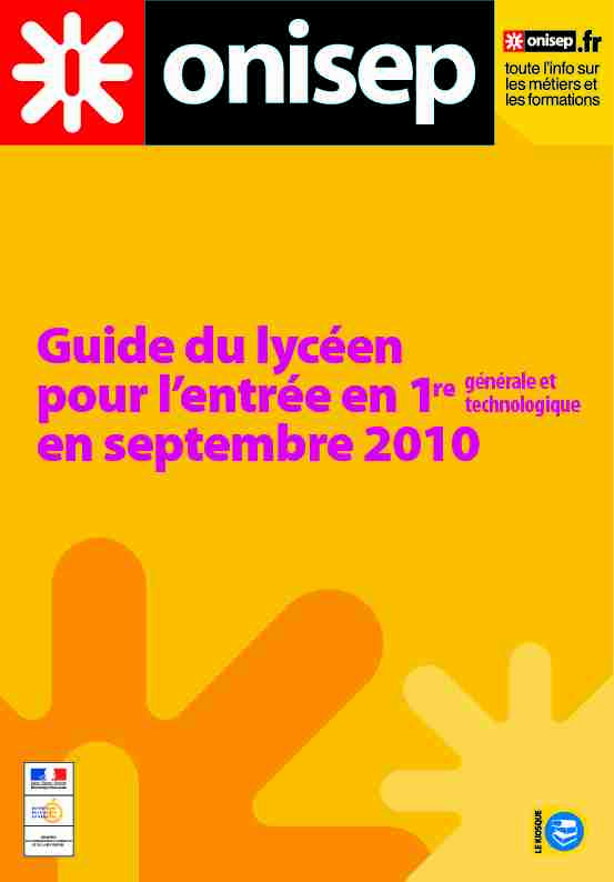 Guide du lycéen pour lentrée en 1re en septembre 2010