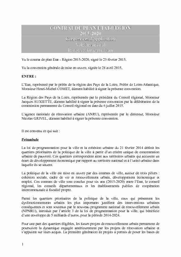 CONTRAT DE PLAN ETAT-REGION 2015-2020 Convention d
