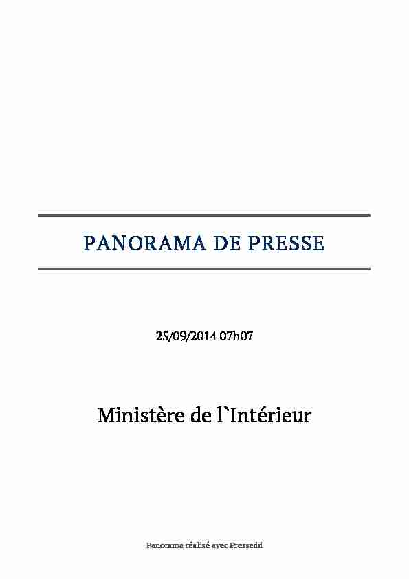 PANORAMA DE PRESSE Ministère de l`Intérieur