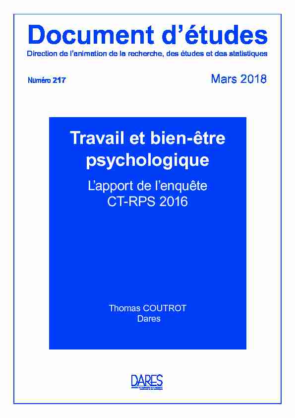 [PDF] Travail et bien-être psychologique Lapport de lenquête CT - Dares