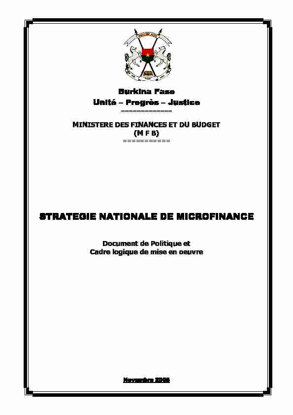 Stratégie nationale de microfinance : Document de Politique et