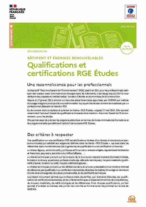 Qualifications et certifications RGE Études