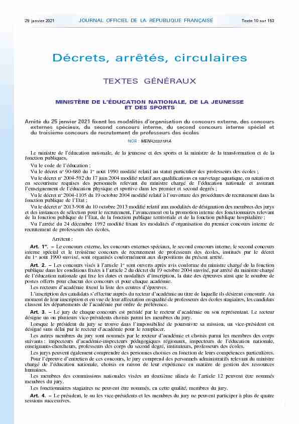 Journal officiel de la République française - N° 25 du 29 janvier 2021