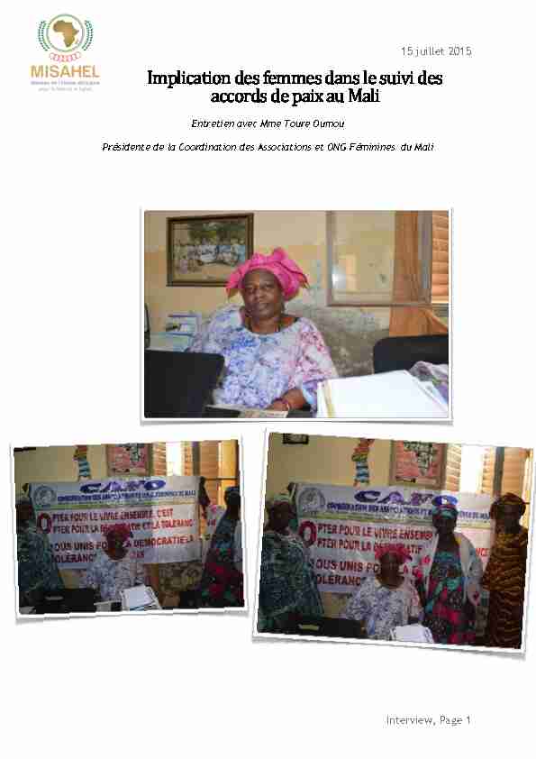 Implication des femmes dans le suivi des accords de paix au Mali