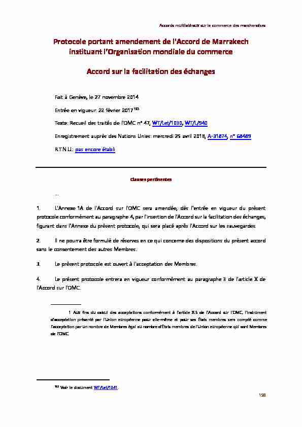 Protocole portant amendement de lAccord de Marrakech instituant l