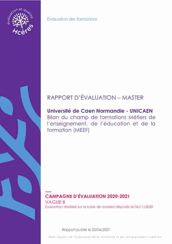 RAPPORT DÉVALUATION – MASTER - Université de Caen