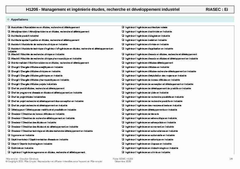 Fiche métier - H1206 - Management et ingénierie études recherche
