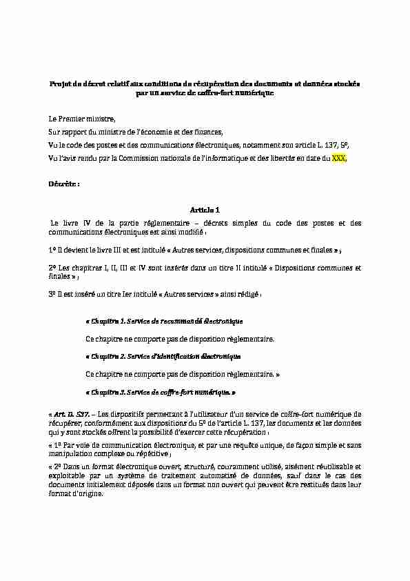 [PDF] Projet de décret relatif aux conditions de récupération des