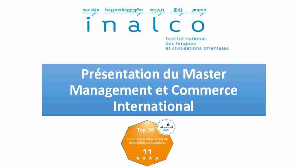 Présentation du Master Management et Commerce International