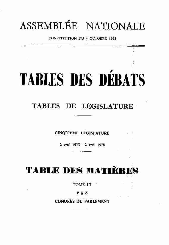 TABLES DES DÉBATS
